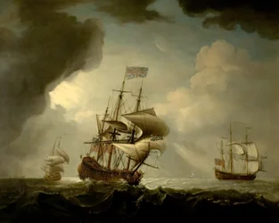 Trois navires de guerre anglais en route par une brise fraîche